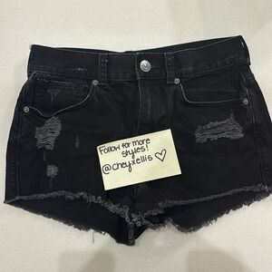 Express distressed black denim shorts